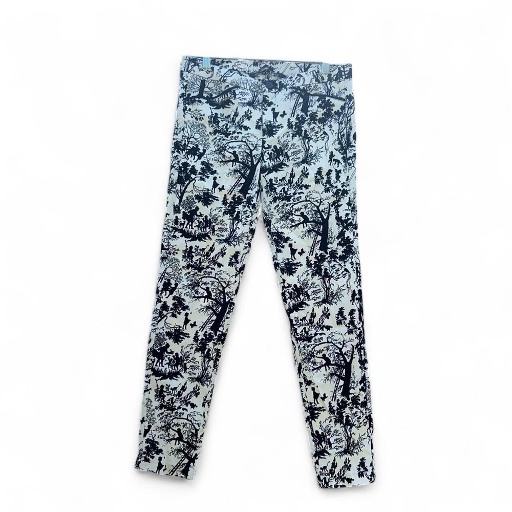 Zara toile print pants black white scenic pattern slim leg size 6